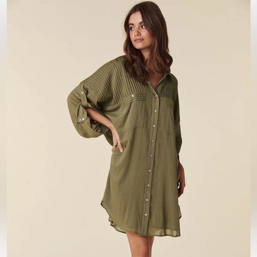 Bnwt Spell Linda Shirt Dress in Khaki